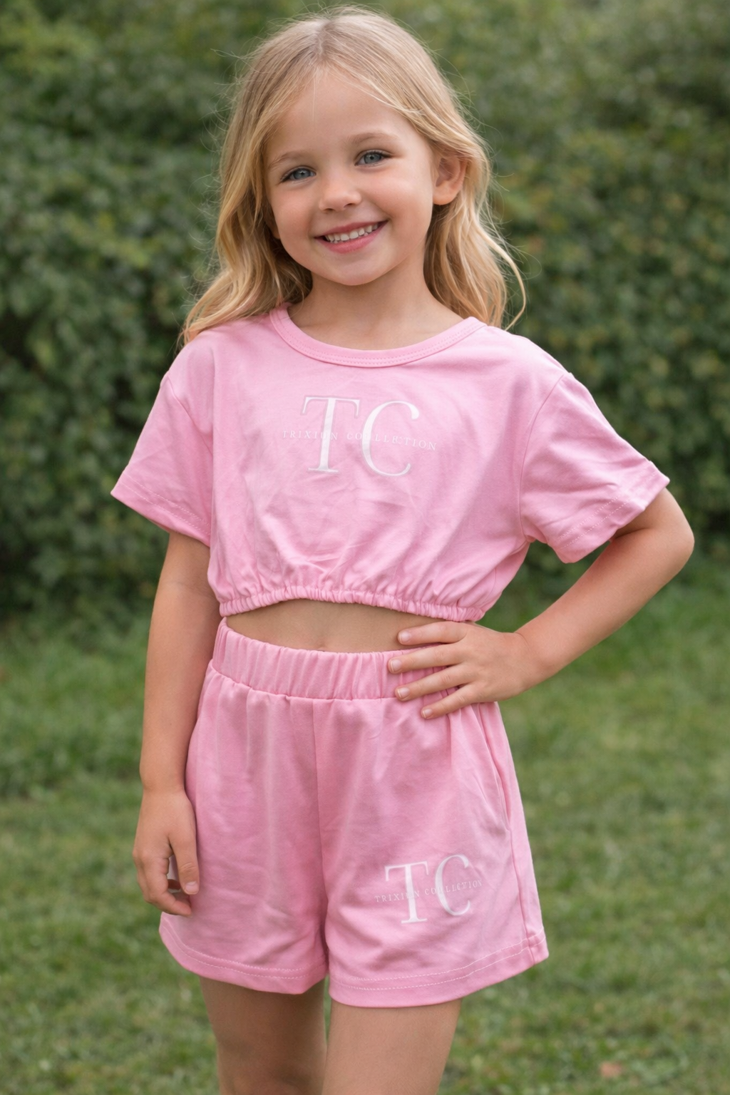 Pink Casual Crop & Shorts Set