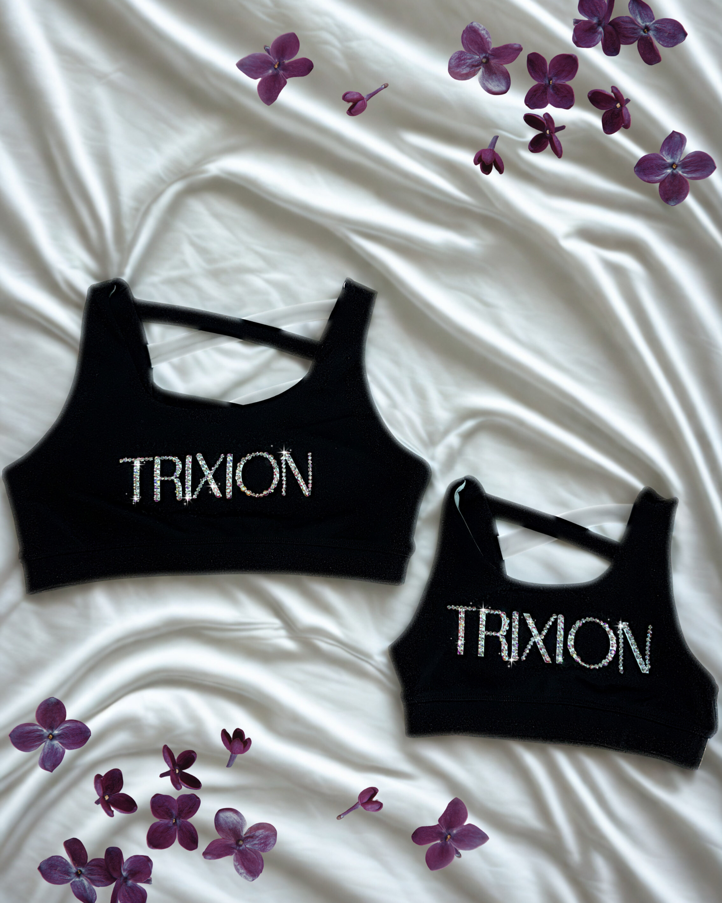 Black Trixion Cross Back Crop Set - Add Sparkle Option