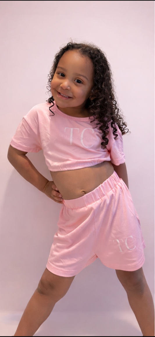 Pink Casual Crop & Shorts Set